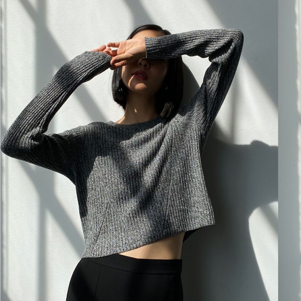 Aritzia Babaton Nathaniel Gray Cropped Ribbed Sweater